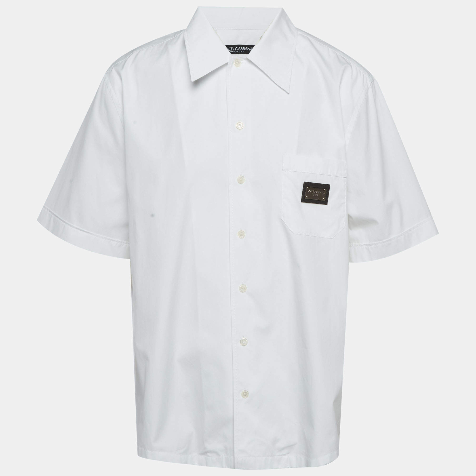 Pre Owned قميص دولتشي آند غابانا أبيض قطن بأكمام قصيرة مقاس كبير جدًا جدًا جدًا