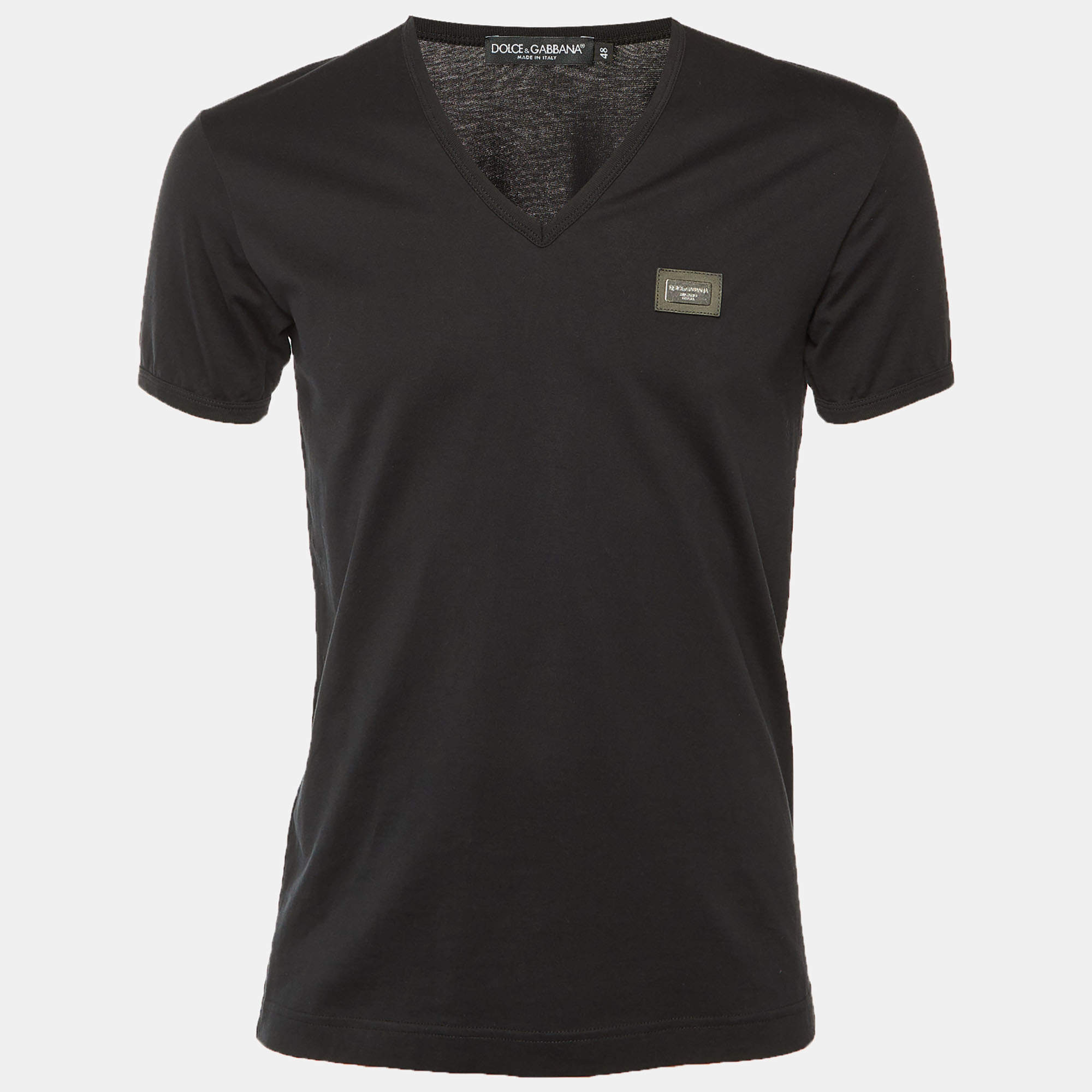 مملوكة مسبقًا Dolce & Gabbana Black Cotton Knit V-Neck T-Shirt M