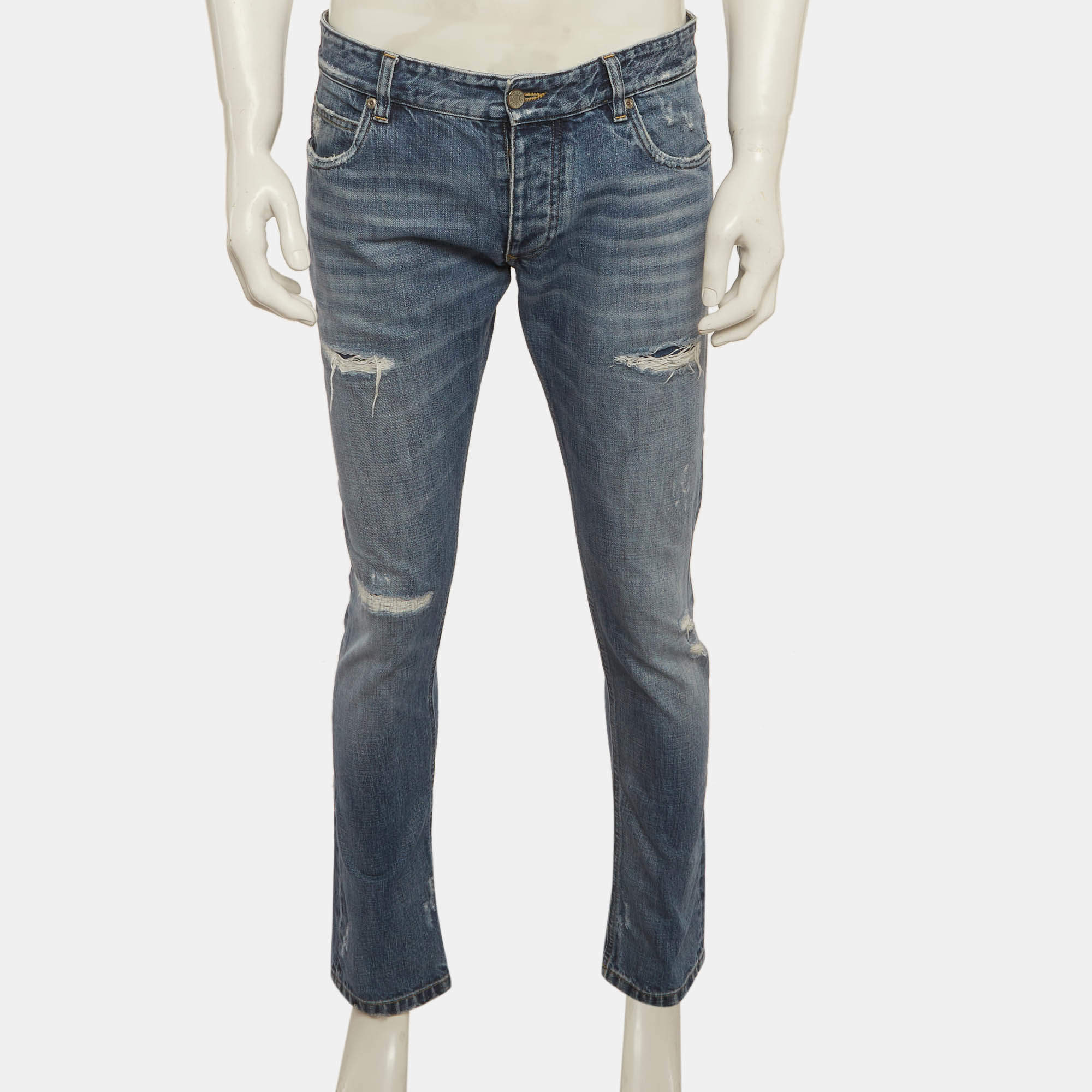 مملوكة مسبقًا Dolce & Gabbana Blue Denim Distressed Jeans M/Waist 33"
