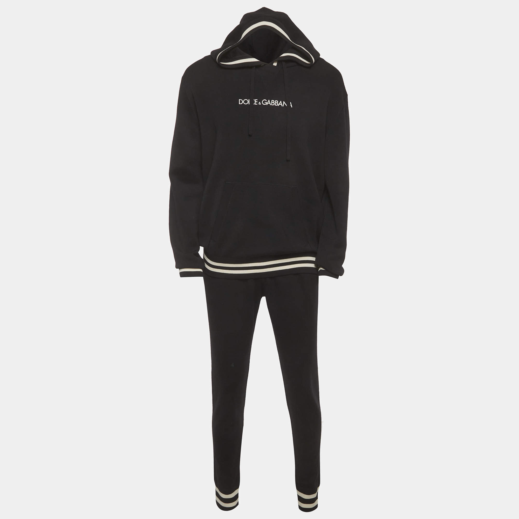 Pre Owned Dolce & Gabbana Black Knitted Hoodie and Joggers Set XXL