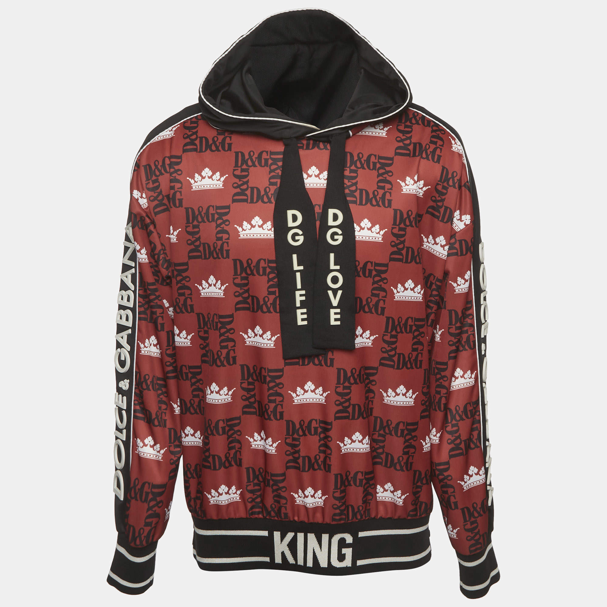 Pre Owned Dolce & Gabbana Red Printed Jersey Hoodie M