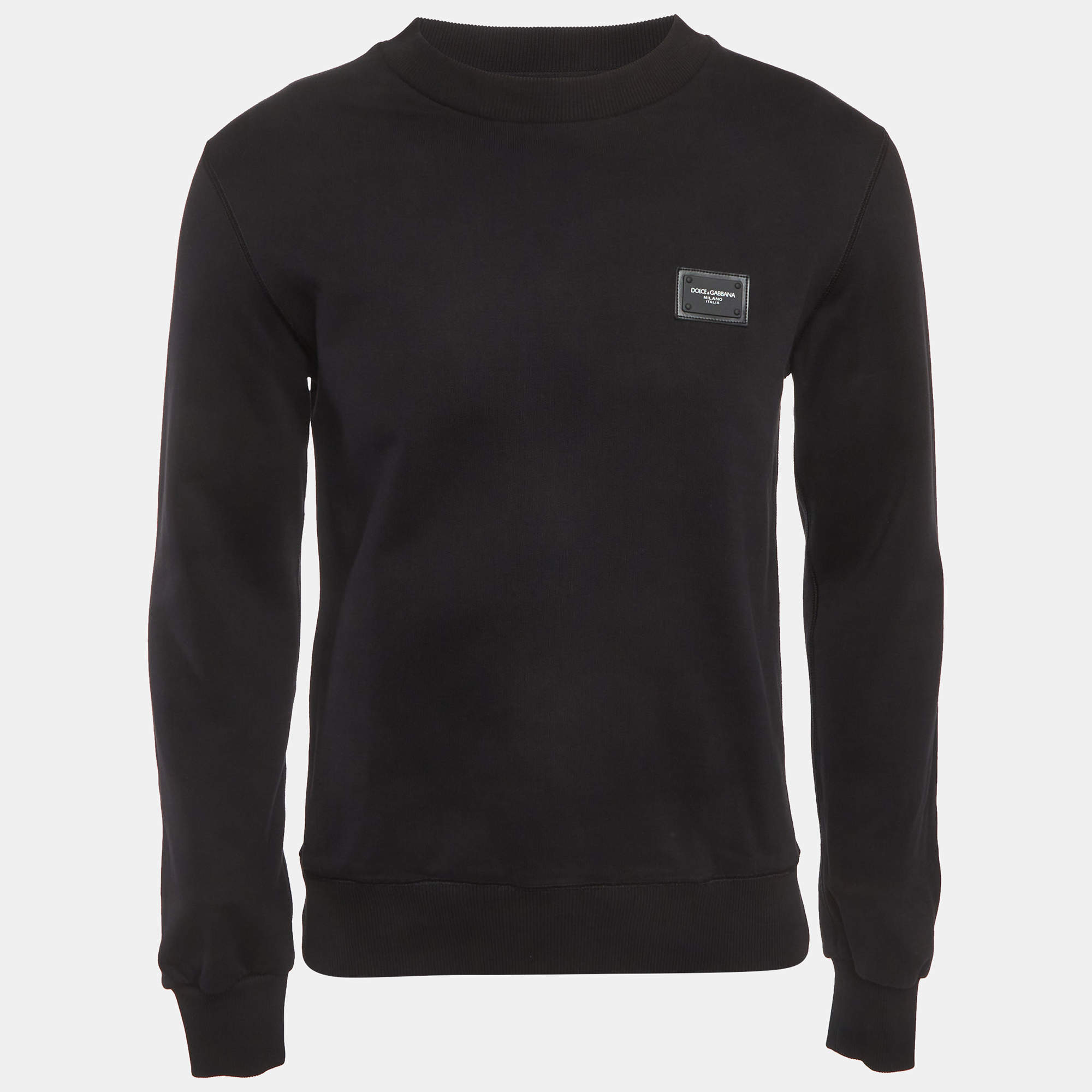 Pre Owned Dolce & Gabbana Black Logo Plaque Cotton Sweatshirt M