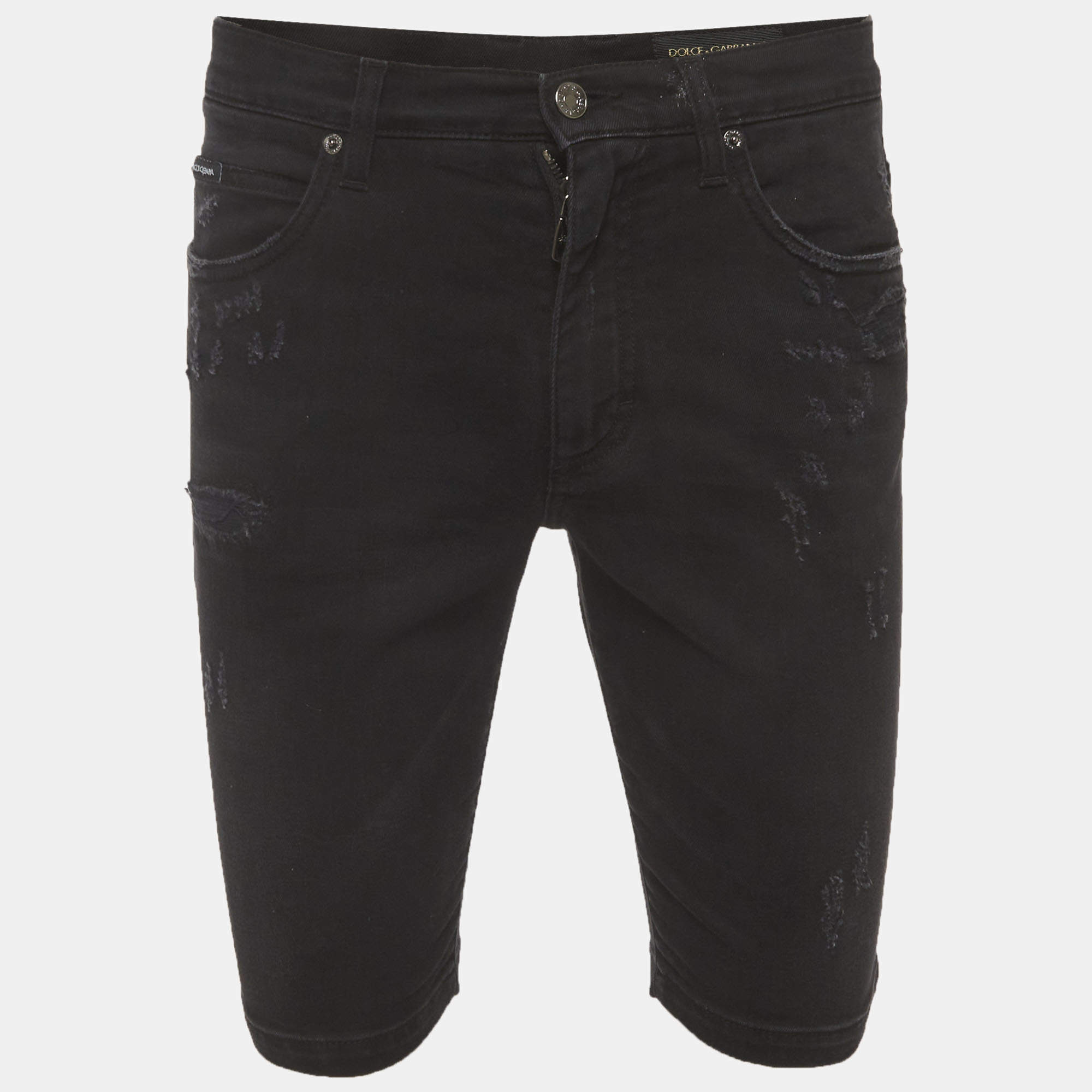 Pre Owned Dolce & Gabbana Black Distressed Denim Shorts XS/Waist 30"