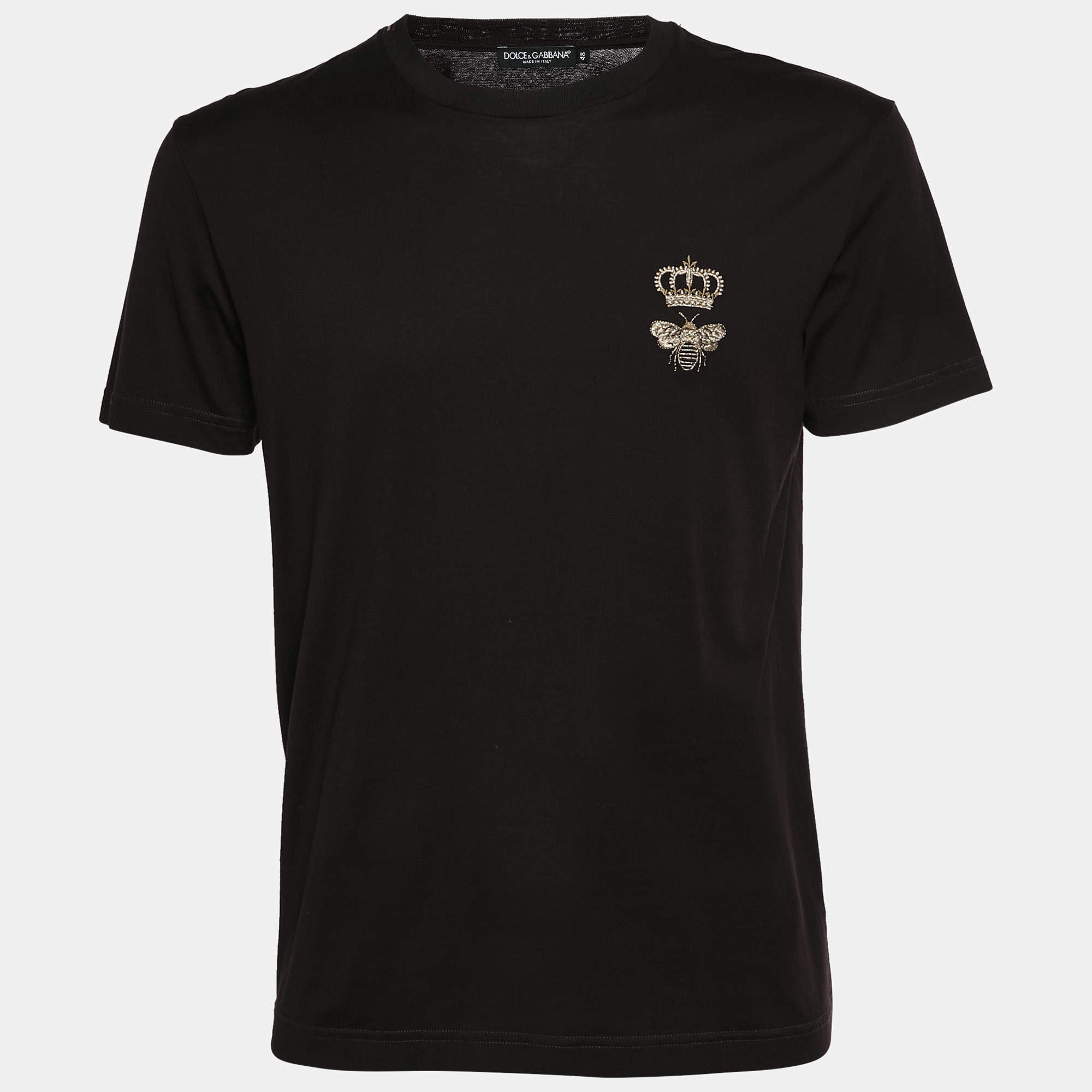 Pre Owned Dolce & Gabbana Burgundy Bee and Crown Embroidered Jersey T-Shirt M