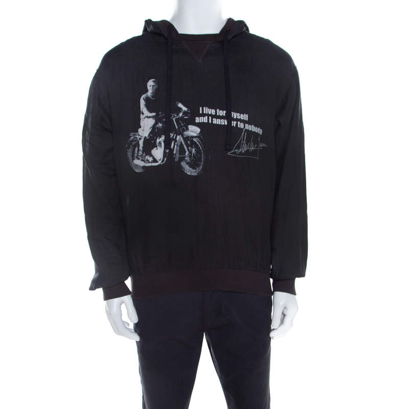 Pre Owned Dolce & Gabbana Dark Grey Steve McQueen Quote Print Ramie Hoodie L