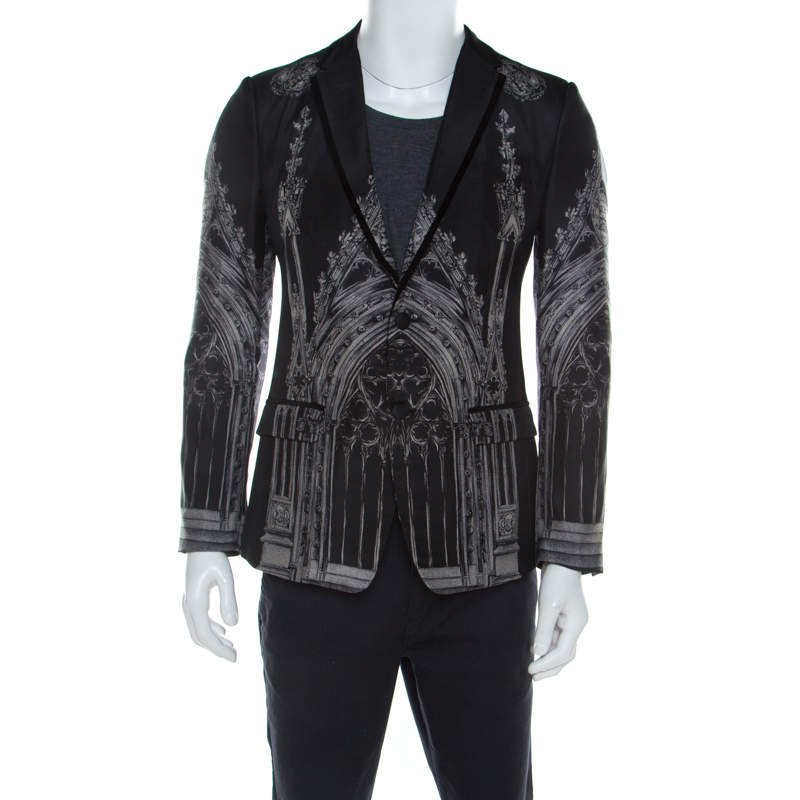 Pre Owned Dolce & Gabbana Black Cathedral Print Cotton Silk Tailored Blazer S