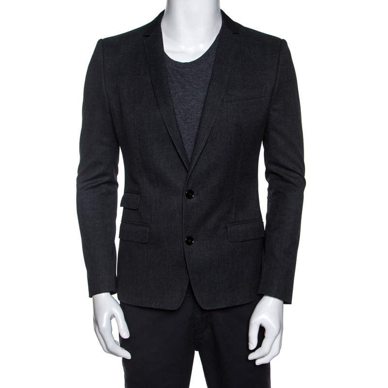 Pre Owned Dolce & Gabbana Dark Grey Cotton Two Buttoned Blazer S