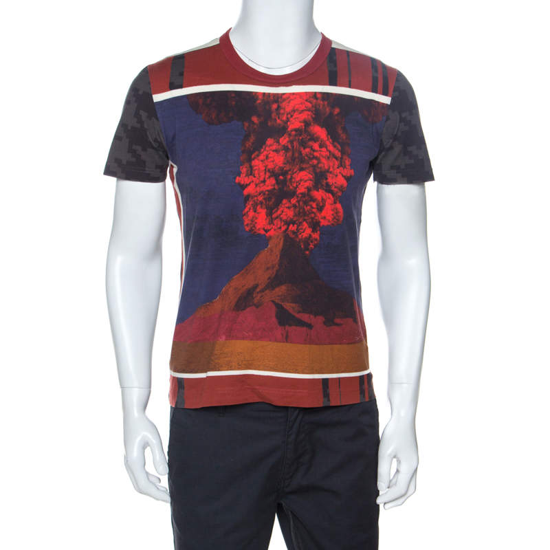 Pre Owned Dolce & Gabbana Multicolor Erupting Volcano Print Cotton T-Shirt S