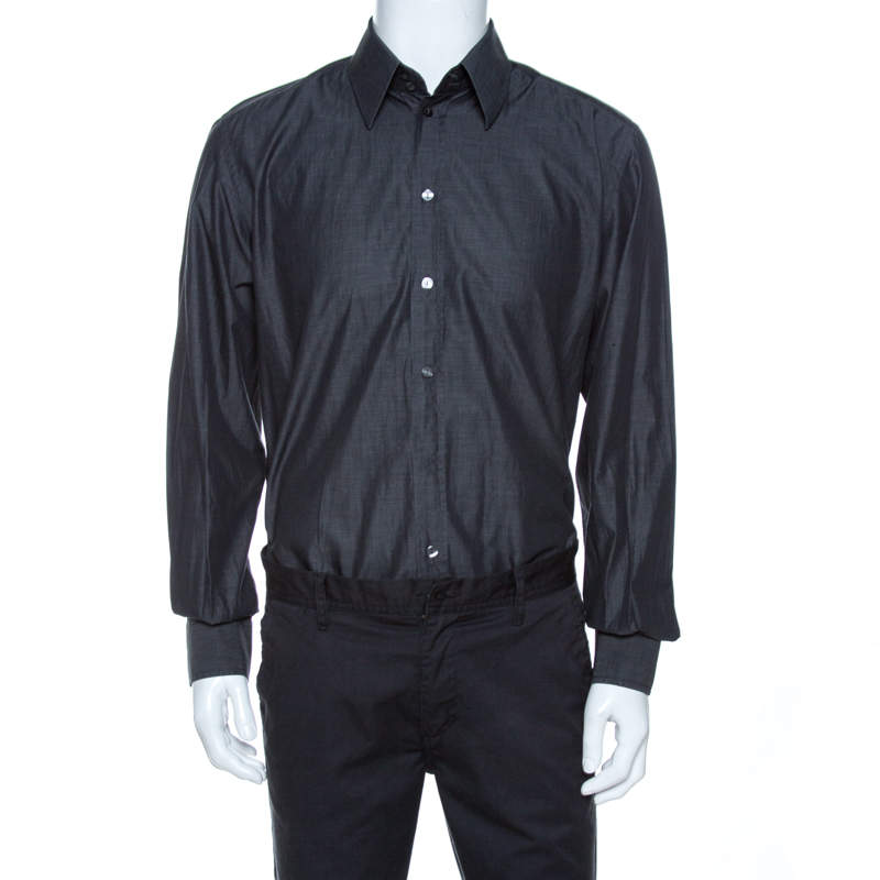 مملوكة مسبقًا Dolce & Gabbana Grey Chambray Cotton Tailored Fit Shirt XL