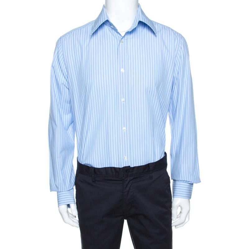 Dolce & Gabbana Bicolor Striped Cotton Long Sleeve Shirt XXL