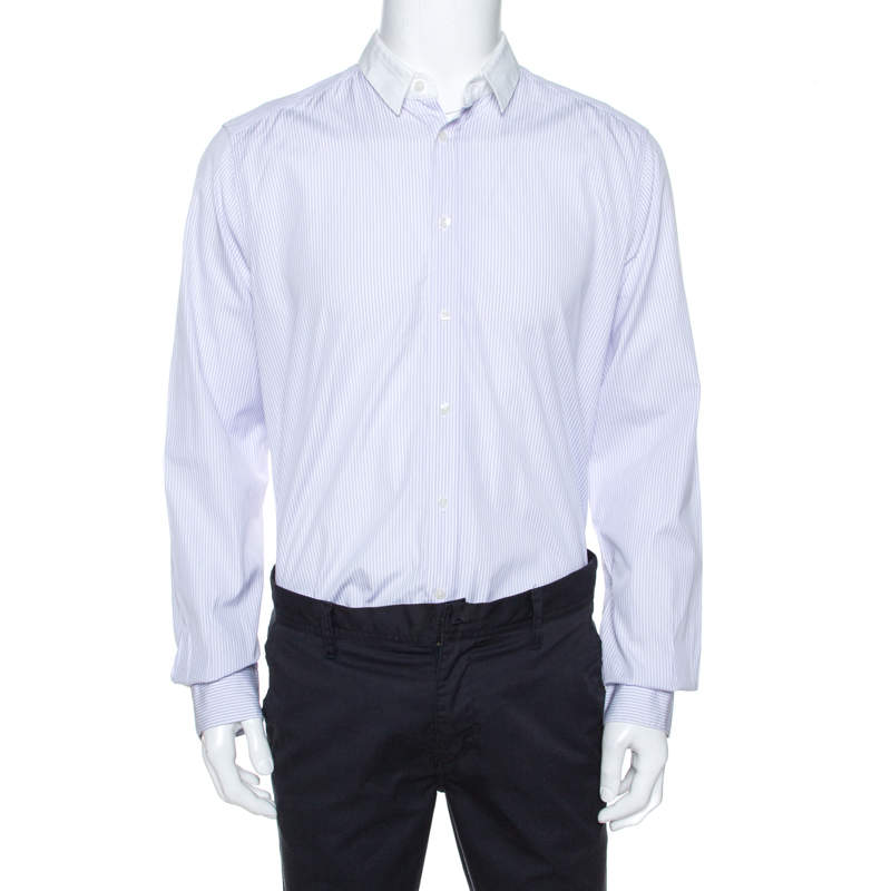 Pre Owned قميص دولتشي أند غابانا ياقة مغايرة قطن مخطط بنفسجي فاتح ذهبي XXL