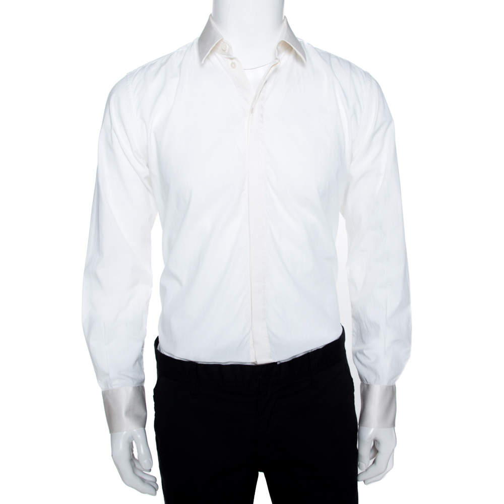 مملوكة مسبقًا Dolce & Gabbana Martini Off White Cotton Silk Button Front Shirt S