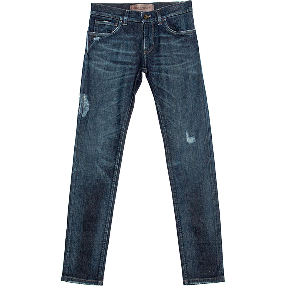 Pre Owned Dolce & Gabbana Indigo Faded Effect Denim Distressed Jeans S 