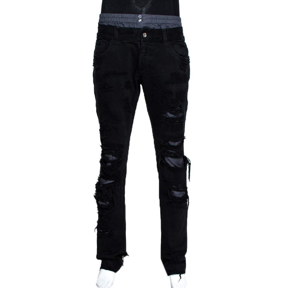 Dolce & Gabbana 14 Black Distressed Denim Pant Detail Jeans L