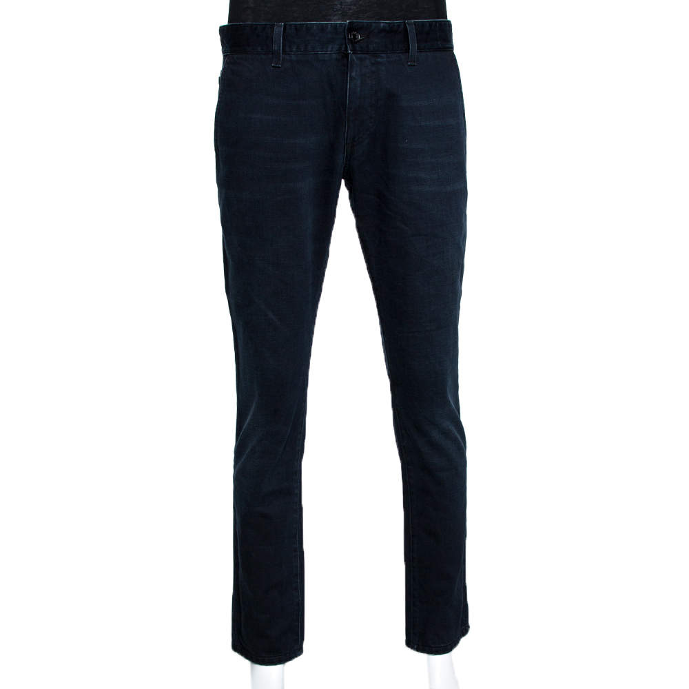 Pre Owned Dolce & Gabbana 14 Gold Dark Blue Denim Straight Leg Jeans L