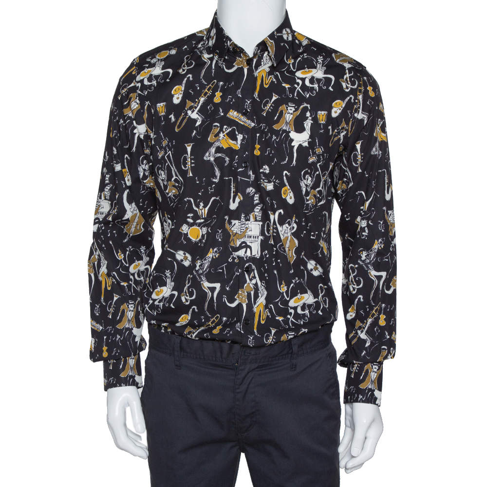 Dolce & Gabbana Gold Black Jazz Club Print Cotton Shirt L Dolce & Gabbana |  TLC