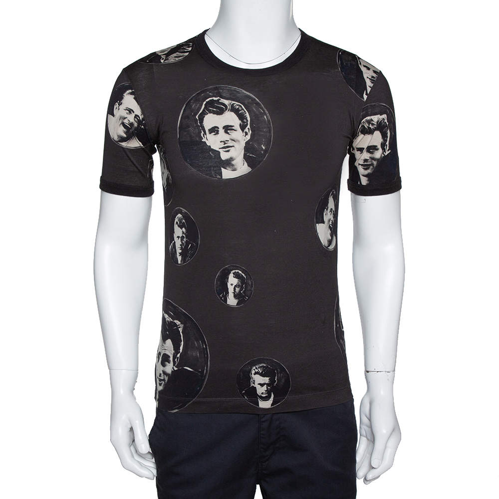 Pre Owned Dolce & Gabbana Charcoal Grey James Dean Print Cotton T-Shirt XS