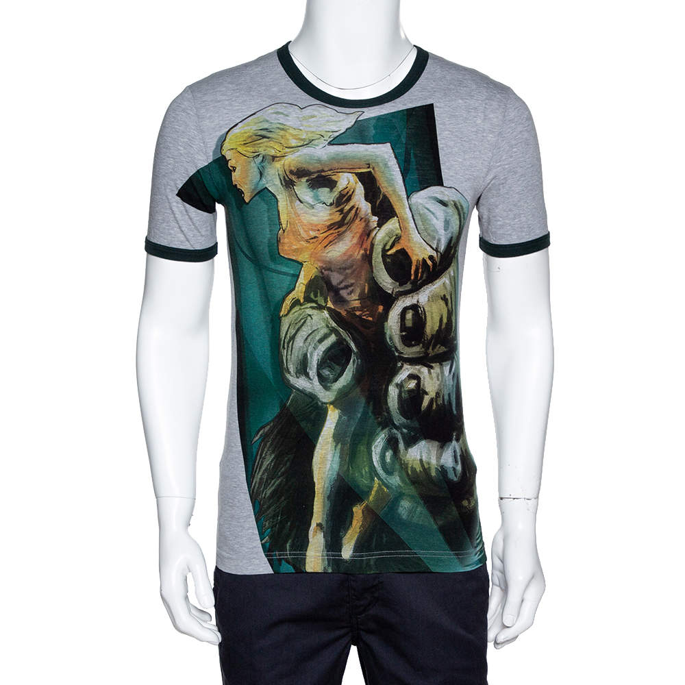 Pre Owned تي شيرت دولتشي أند غابانا مطبوع كونغ قطن رصاصي و أخضر داكن مقاس صغير جداًُ (اكس سمول)