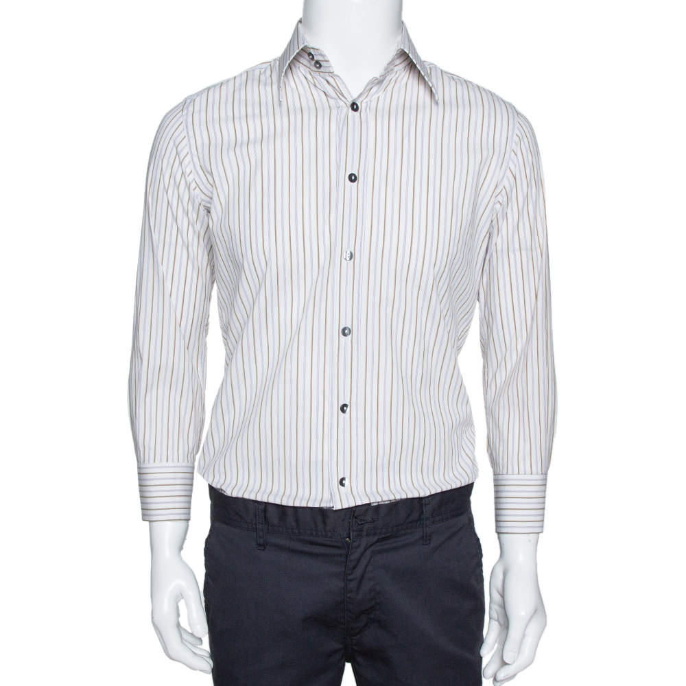 Dolce & Gabbana Multicolor Striped Cotton Slim Fit Button Front Shirt S ...