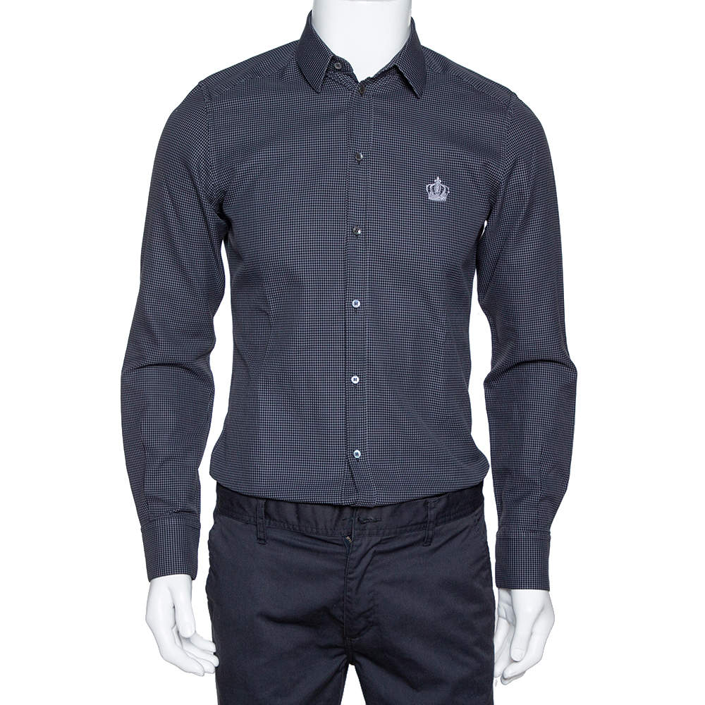 Pre Owned قميص دولتشي أند غابانا مجسم قصه غولد قطن نمط الماس رصاصي مقاس وسط (ميديوم)