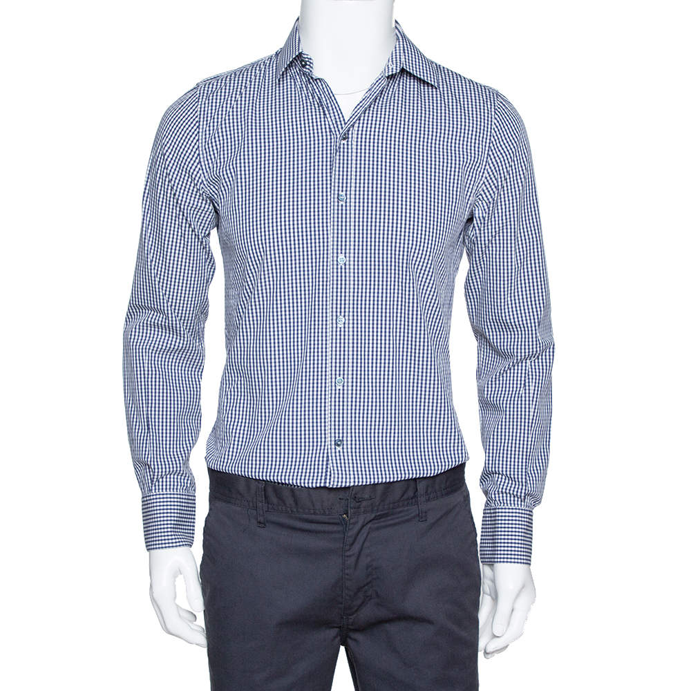 مملوكة مسبقًا قميص دولتشي أند غابانا قصه سيسيليا قطن مربعات غينغام أزرق كحلي مقاس وسط (ميديوم)