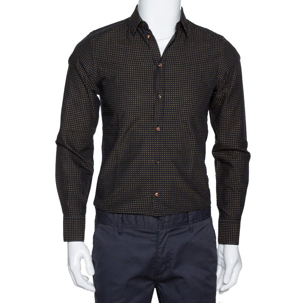 مملوكة مسبقًا قميص دولتشي أند غابانا قصه غولد قطن مطبوع نقط أسود و أصفر مقاس صغير جداً (اكس سمول)