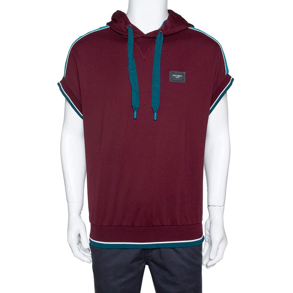 Pre Owned Dolce & Gabbana Burgundy Cotton Short Sleeve Hoodie M