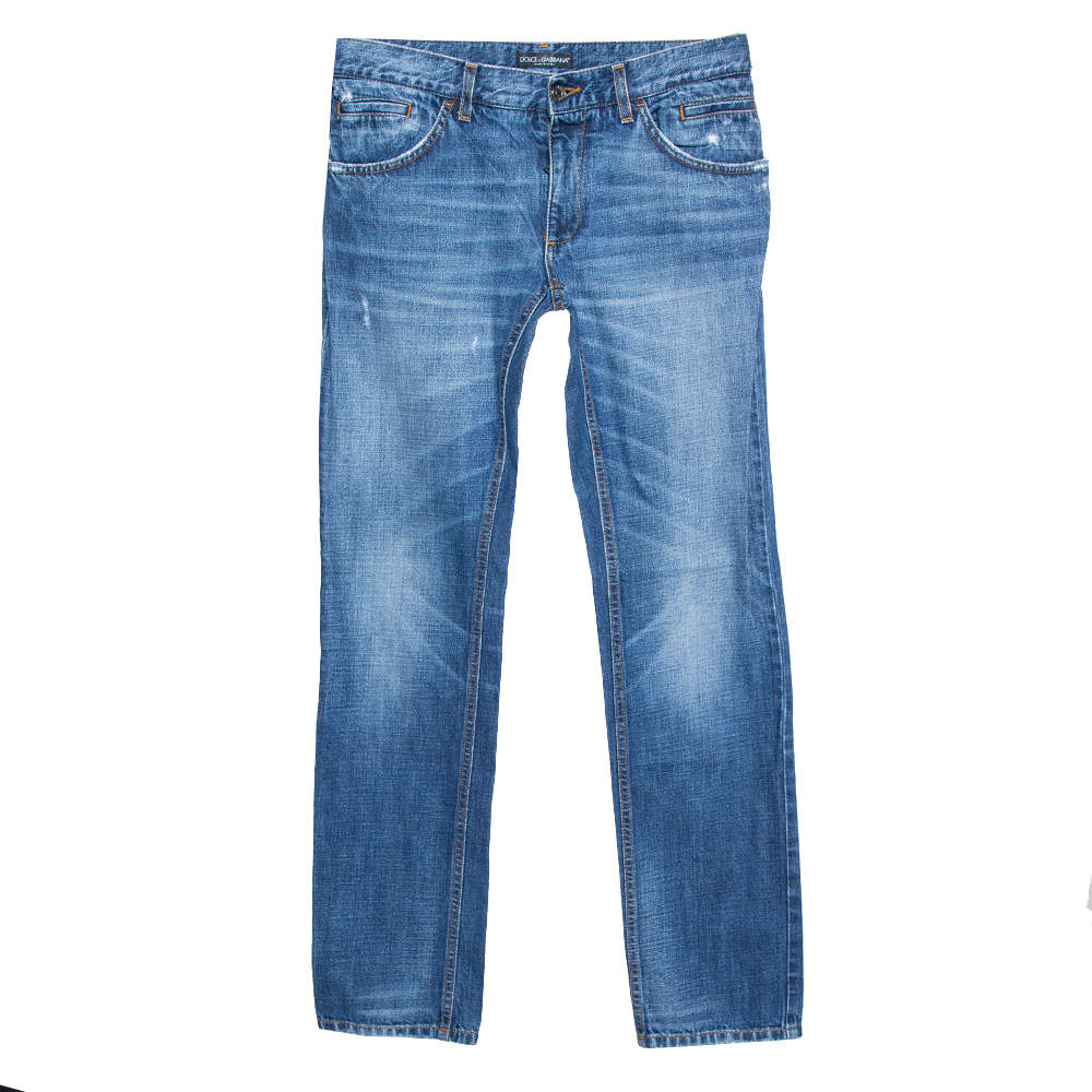 مملوكة مسبقًا Dolce & Gabbana Blue Medium Wash Denim Distressed Jeans S