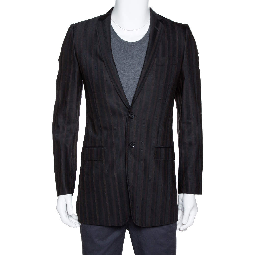 Pre Owned Dolce & Gabbana Black Stripe Patterned Wool Tailored Jacket S