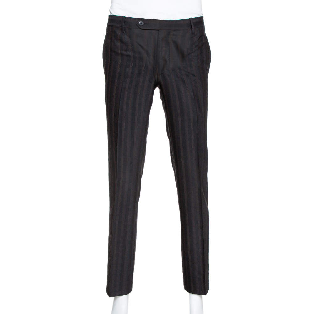 Dolce & Gabbana Black Stripe Patterned Wool Tailored Pants S