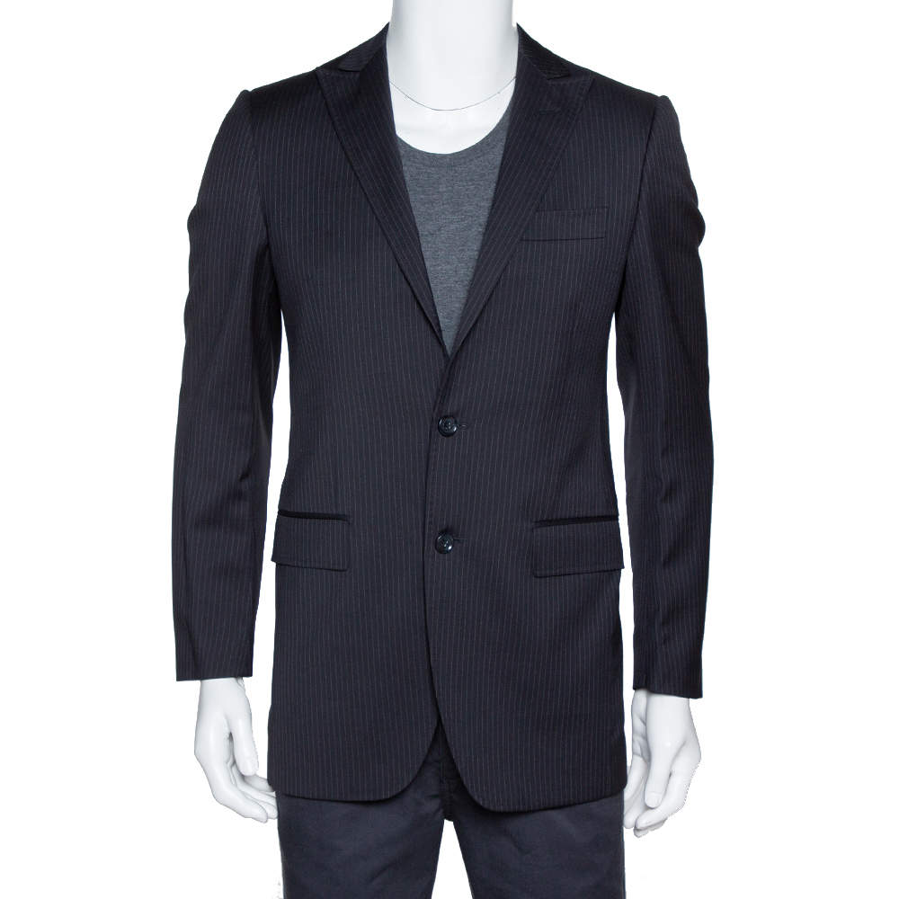 Pre Owned Dolce & Gabbana Black Pinstriped Wool Tailored Jacket XS