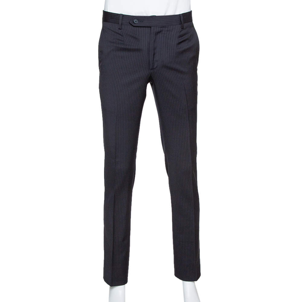 مملوكة مسبقًا Dolce & Gabbana Black Pinstriped Wool Tailored Pants XS