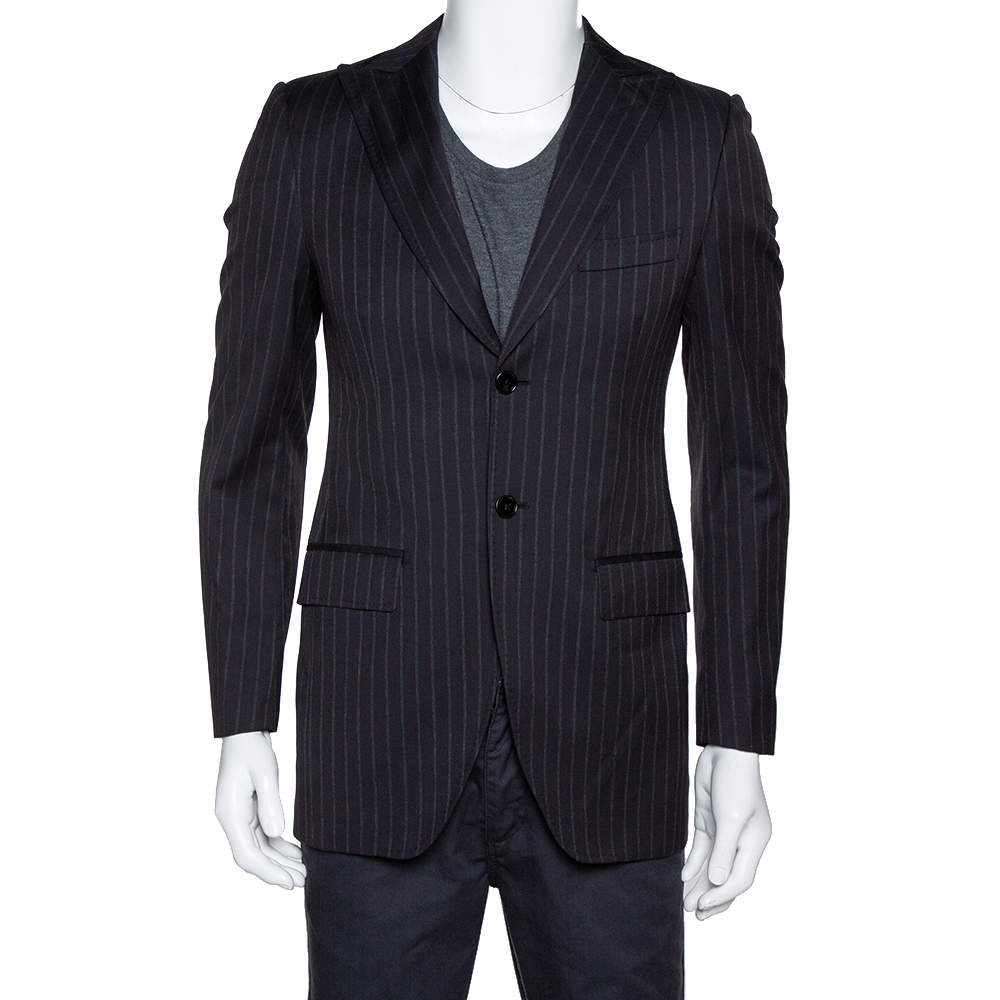 Pre Owned Dolce & Gabbana Dark Grey Striped Wool Tailored Jacket XS