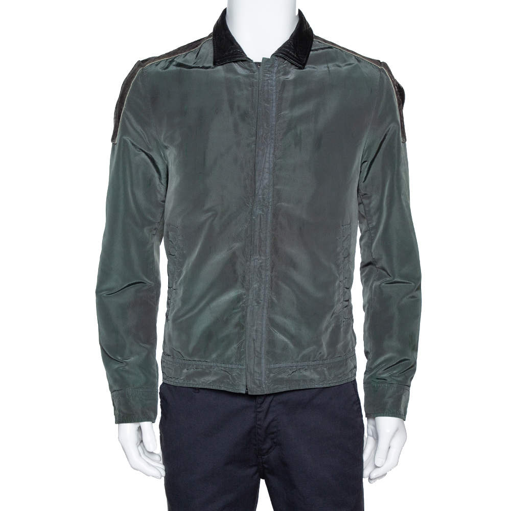 Dolce & Gabbana Dark Green Leather Trim Zip Front Jacket M Dolce ...