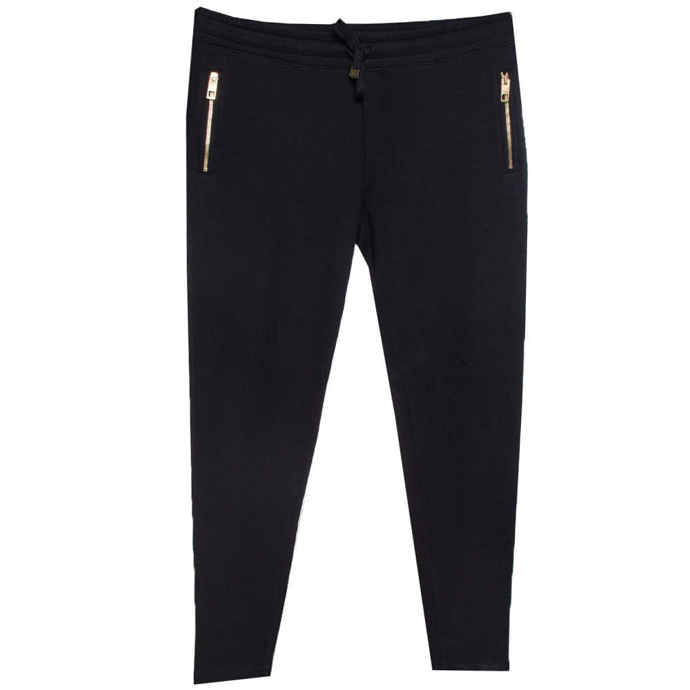 Pre Owned Dolce & Gabbana  Black Knit Drawstring Waist Tapered Jogger Pants L