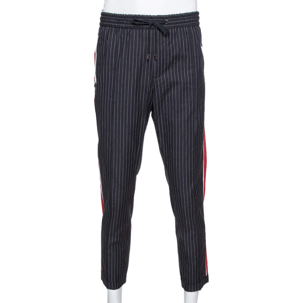 Dolce & Gabbana Black Pinstriped Cotton Contrast Side Stripe Pants XL