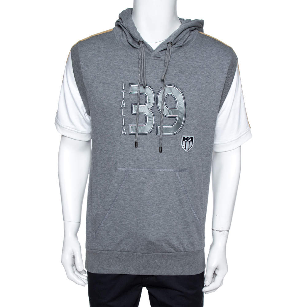 Pre Owned هودي دولتشي أند غابانا أكمام قصيرة إيطاليا 39 قطن ميلان رمادي كبير