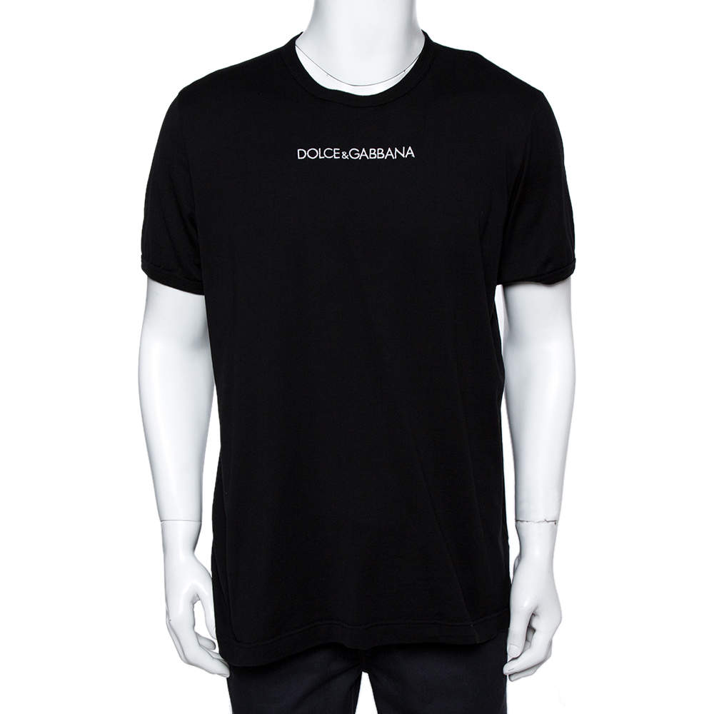 مملوكة مسبقًا Dolce & Gabbana Black Cotton Jersey Logo Embroidered T-Shirt 4XL
