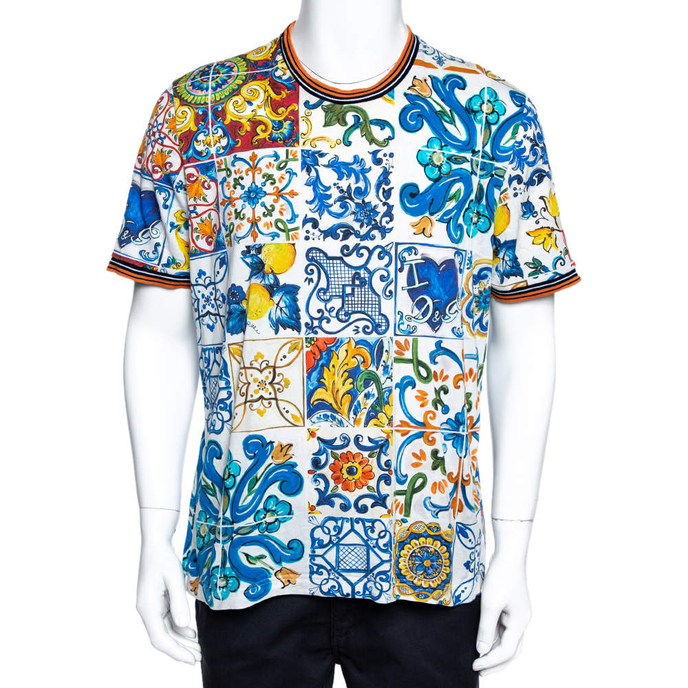 Dolce & Gabbana Multicolor Majolica Print Cotton T-Shirt 4XL