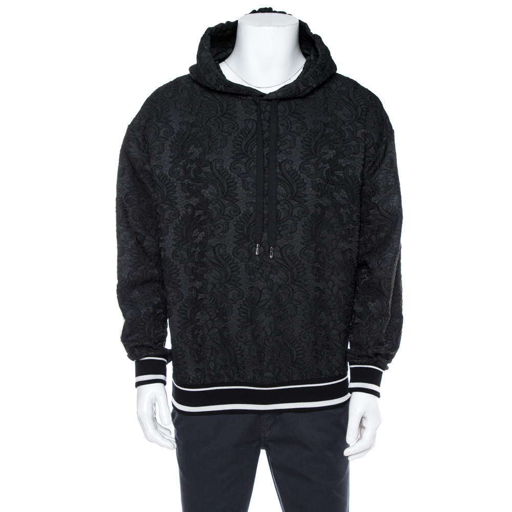 Pre Owned Dolce & Gabbana Black Jacquard Logo Detail Hoodie XS
