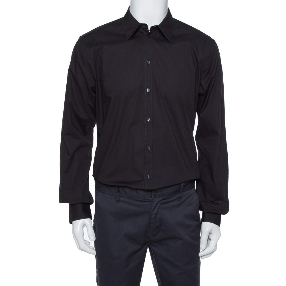 Pre Owned Dolce & Gabbana Black Cotton Stretch Long Sleeve Shirt XXL