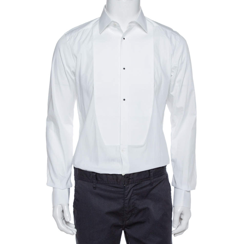 قميص دولتشي أند غابانا توكسيدو قطن أبيض بأكمام طويلة مقاس صغير جدًا - إكس سمول