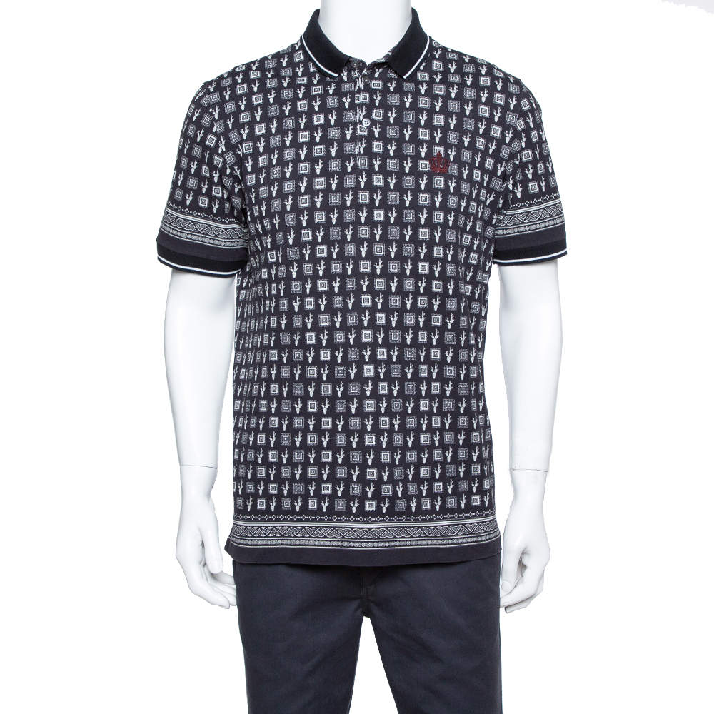 Pre Owned تي شيرت بولو دولتشي أند غابانا طباعة صبار رصاصي فحمي مقاس كبير جدًا - إكس لارج