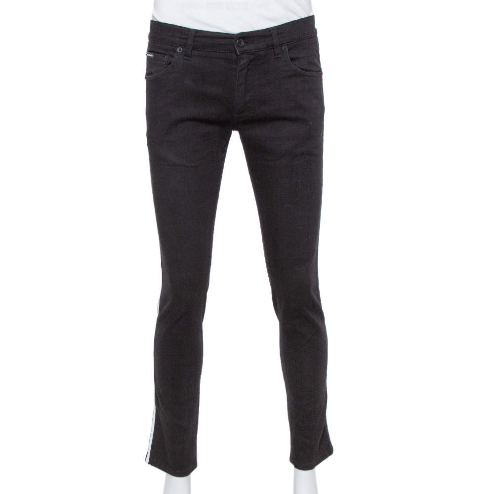 مملوكة مسبقًا Dolce & Gabbana Black Denim Trim & Logo Embroidery Detail Skinny Jeans M