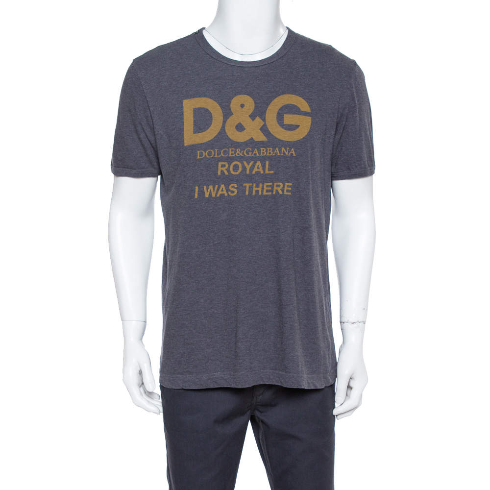 Pre Owned Dolce & Gabbana Grey Cotton Royal Print T Shirt L