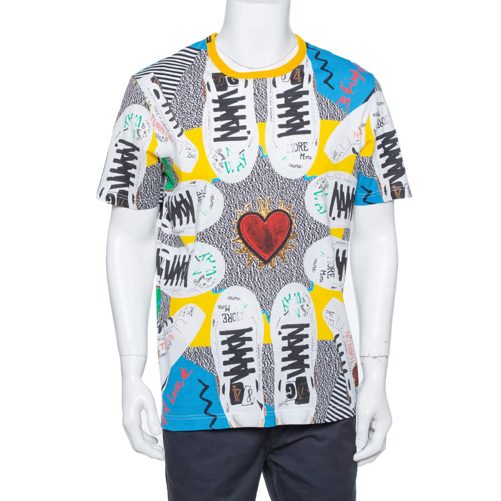 Dolce & Gabbana Multicolor Cotton Sacred heart Sneaker Print Roundneck T-Shirt 3XL 