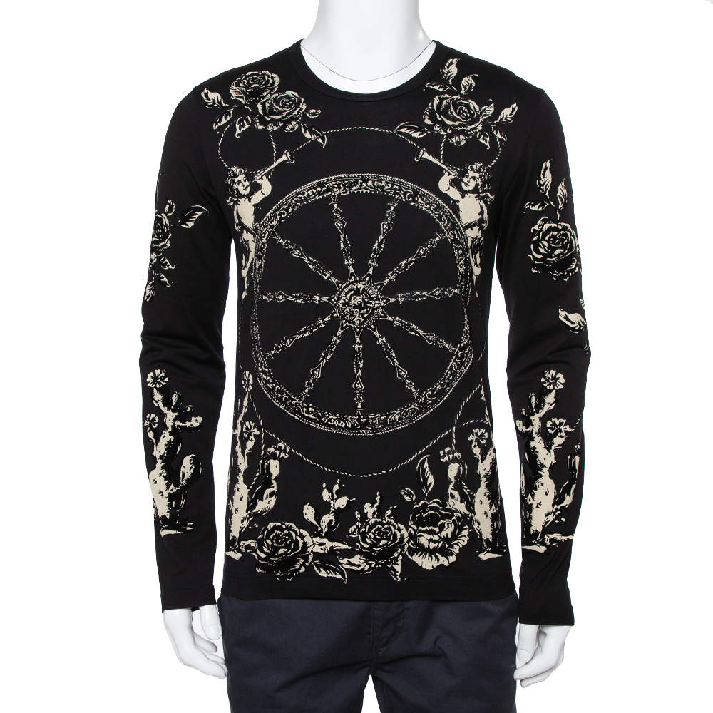 Dolce & Gabbana Black Velour Long Sleeve T-Shirt XS