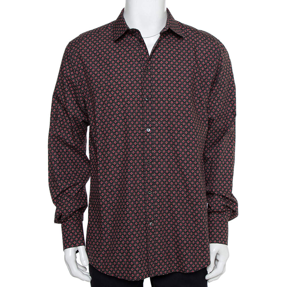 Pre Owned Dolce & Gabbana Gold Multicolor Geometric Printed Button Front Shirt 3XL