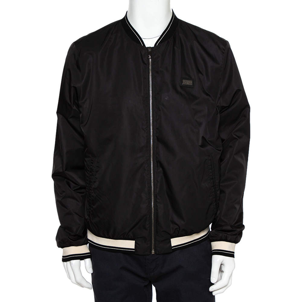 Pre Owned Dolce & Gabbana Black Synthetic Contrast Trim Detail Bomber Jacket XXL