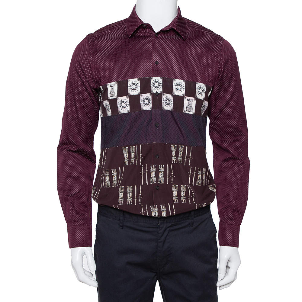 Pre Owned Dolce & Gabbana Wine Red Armour Printed Cotton Button Front Shirt L